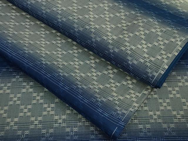 平和屋本店■超希少　日本工芸会正会員　秋山眞和　綾の手紬　手織　本藍染　花織　逸品　未使用　DZAA9433kh5