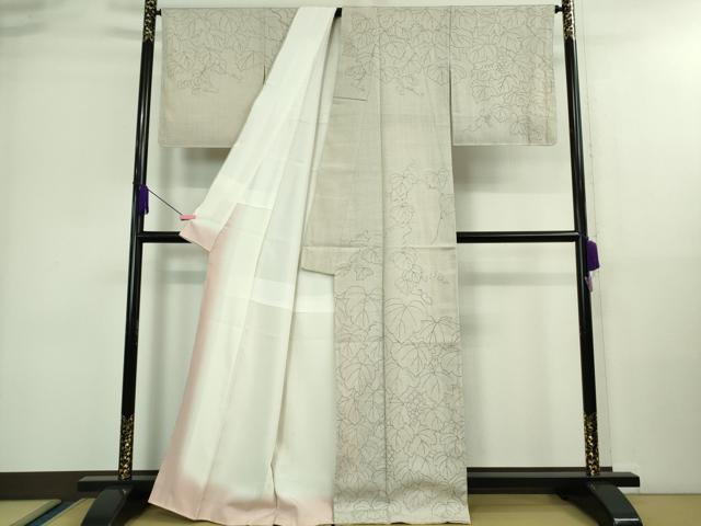 平和屋本店□極上 白鷹お召 訪問着 葡萄蔦の葉文 逸品 未