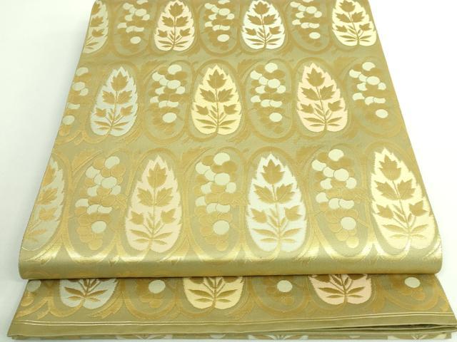 平和屋着物■極上　西陣織　陰山織物謹製　箔屋清兵衛　六通柄袋帯　葡萄蔦の葉文　黄海松色地　本金箔　逸品　DZAA9478kh5