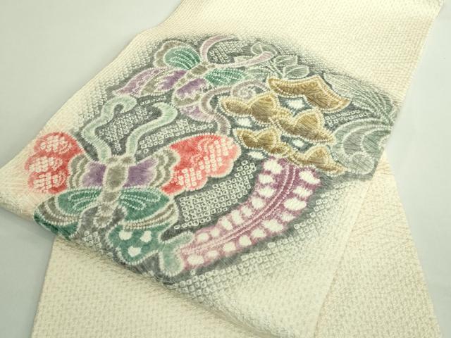 平和屋着物■極上　名門　藤娘きぬたや・総絞り　九寸名古屋帯　花蝶文　逸品　DZAA9524kh5 平和屋着物○極上 名門 藤娘きぬたや・総絞り 九寸名古屋帯 花蝶文