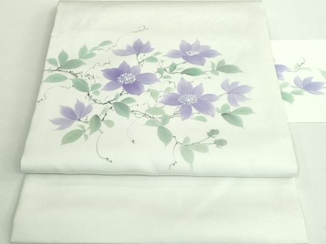 平和屋着物■極上　佐々木経二　塩瀬　九寸名古屋帯　手描き　蔦の葉花文　逸品　DZAA9543kh5