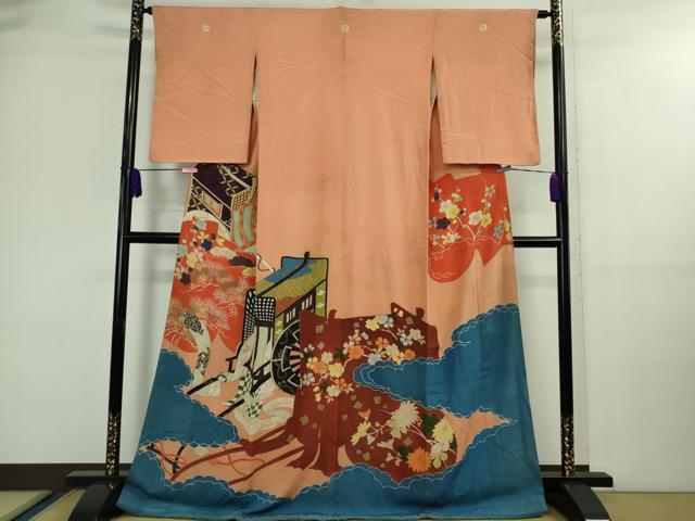 平和屋本店■極上　アンティーク　大正ロマン　色留袖　お引きずり・お引き摺り　御所車　金彩　逸品　DZAA9565kh5