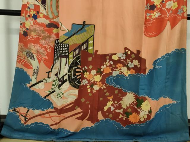 平和屋本店■極上　アンティーク　大正ロマン　色留袖　お引きずり・お引き摺り　御所車　金彩　逸品　DZAA9565kh5 平和屋本店□極上 アンティーク 大正ロマン 色留袖 お引きずり・お