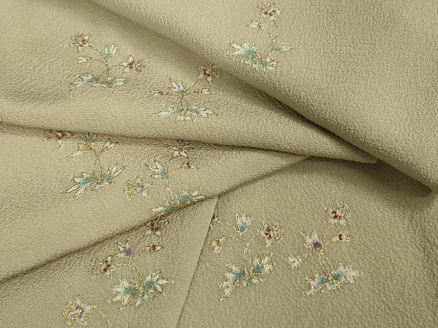 平和屋着物■極上　訪問着　草花文　亜麻色地　金彩　縮緬地　逸品　DZAA9592kh5