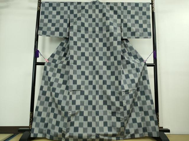 平和屋着物▽極上　紬　単衣　市松文様　逸品　未使用　DZAA9660kh5_1