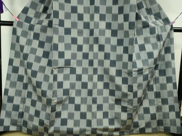 平和屋着物▽極上　紬　単衣　市松文様　逸品　未使用　DZAA9660kh5_4
