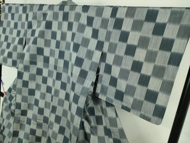 平和屋着物▽極上　紬　単衣　市松文様　逸品　未使用　DZAA9660kh5_3