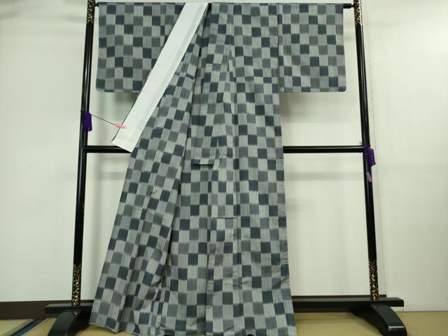 平和屋着物▽極上　紬　単衣　市松文様　逸品　未使用　DZAA9660kh5_2