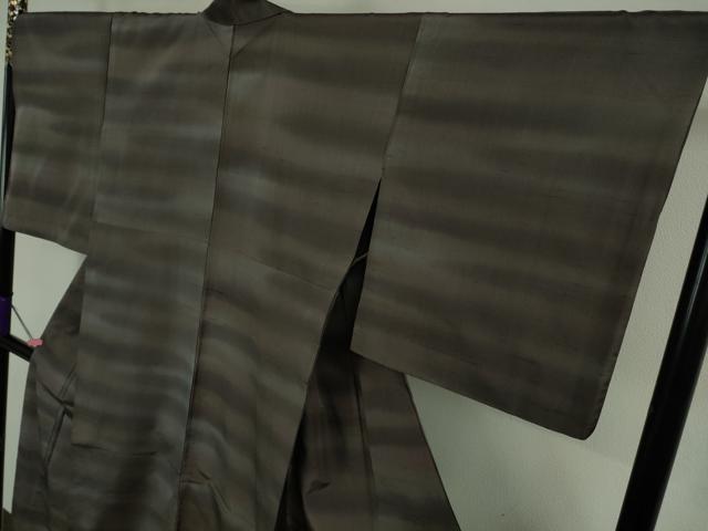 平和屋着物▽極上　紬　単衣　横段文　逸品　DZAA9661kh5_3