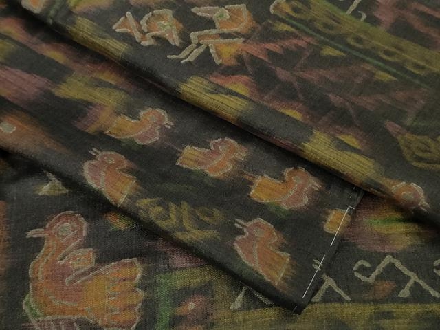 平和屋本店○極上 インド・アッサム 野蚕糸 手織 ムガシルク 象形文字