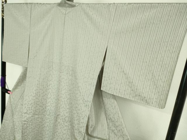 平和屋着物□極上 小紋 単衣 もじり織 白根沢 涼風 蜻蛉 とんぼ 灰白色