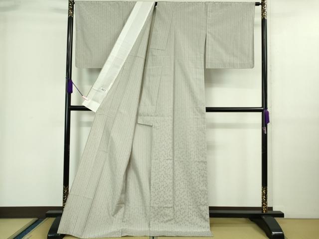 平和屋着物□極上 小紋 単衣 もじり織 白根沢 涼風 蜻蛉 とんぼ 灰白色