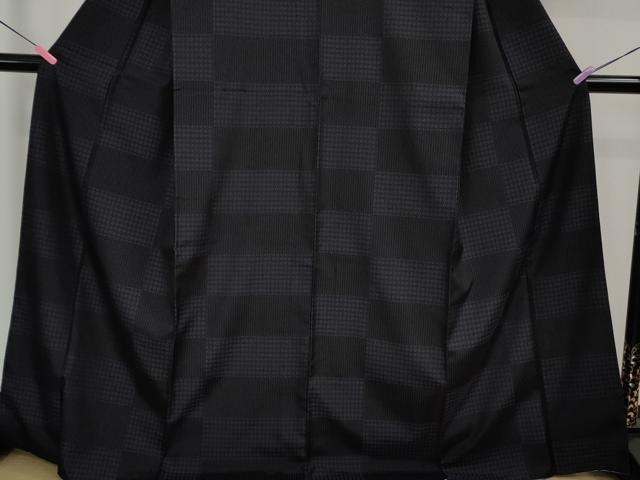 平和屋着物□極上 お召 市松花文 黒×深紫色 逸品 DZAA9678kh5