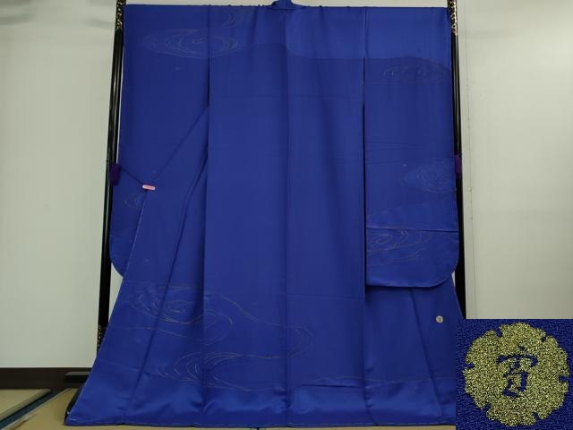 平和屋本店■極上　ジャパンオートクチュール 渡辺雪三郎　振袖　刺繍　流水文　オリエンタルブルー色地　金糸　逸品　未使用　DZAA9685kh5