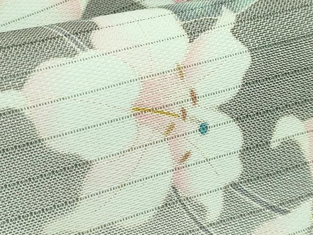 平和屋着物■極上　夏物　九寸名古屋帯　友禅　枝花文　百合　黒地　逸品　DZAA9702kh5_3