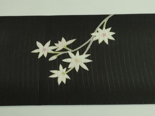 平和屋着物■極上　夏物　九寸名古屋帯　友禅　枝花文　百合　黒地　逸品　DZAA9702kh5_7