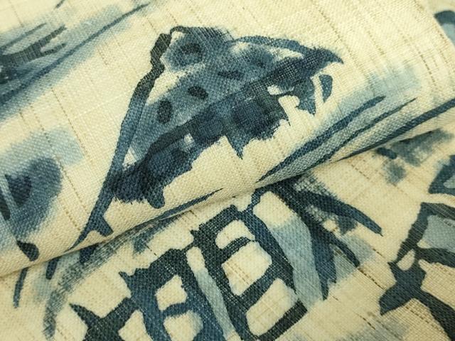 平和屋着物□極上 夏物 九寸開き名古屋帯 藍 風景文 麻 逸品