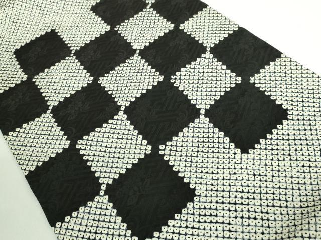 平和屋着物□極上 本疋田絞り つけ帯 市松文様 黒地 逸品 DZAA9711kh5