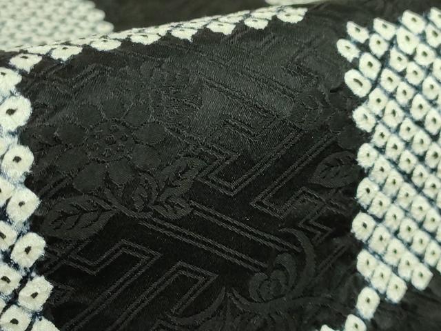 平和屋着物□極上 本疋田絞り つけ帯 市松文様 黒地 逸品 DZAA9711kh5
