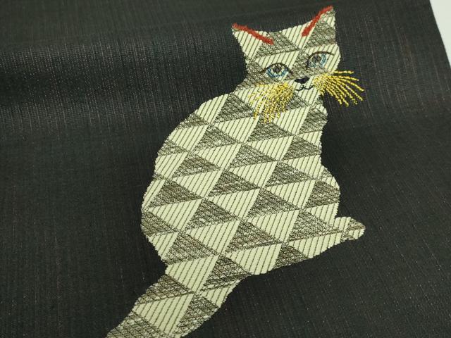 平和屋着物■極上　太鼓柄袋帯　猫　百年浪漫　黒地　逸品　DZAA9719kh5 平和屋着物□極上 太鼓柄袋帯 猫 百年浪漫 黒地 逸品 DZAA9719kh5