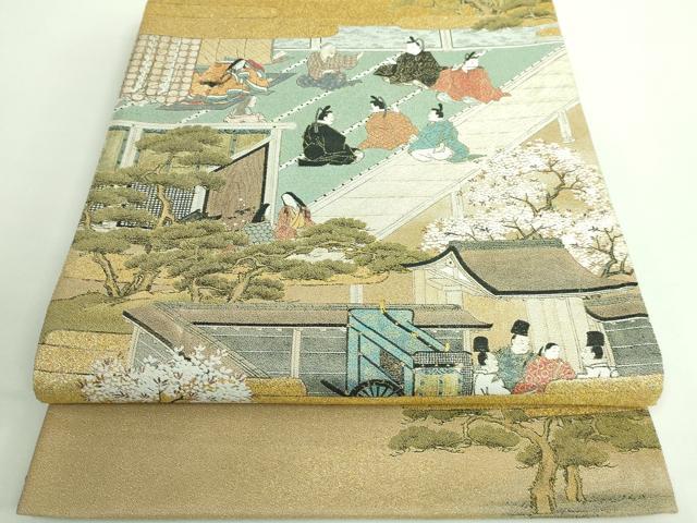 平和屋着物■極上　西陣　とみや織物謹製　とみや帯　全通柄袋帯　点描織　竹取物語織絵巻　金糸　逸品　DZAA9752kh5