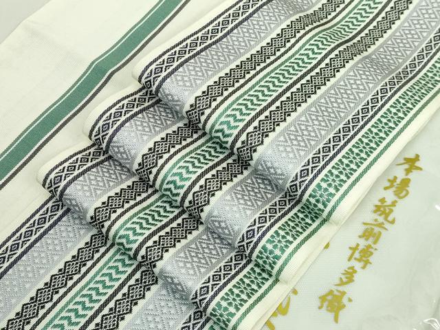 平和屋着物■極上　本場筑前博多織　両面　半幅帯　献上　児島織物　保管袋付き　逸品　未使用　DZAA9809kh5
