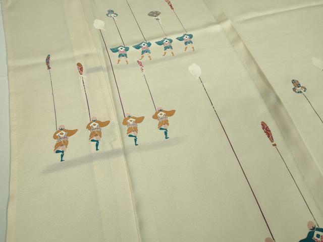 平和屋着物■極上　訪問着　単衣　友禅　希少柄　日本の祭　竿燈祭　人物文　象牙色地　逸品　未使用　DZAA9835kh5 平和屋着物□極上 訪問着 単衣 友禅 希少柄 日本の祭 竿