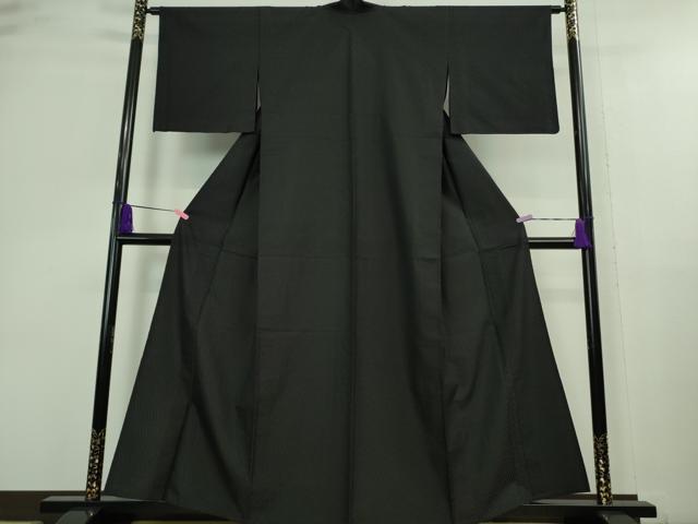 平和屋着物■極上　お召　単衣　よろけ市松地紋　黒地　逸品　DZAA9837kh5 平和屋着物□極上 お召 単衣 よろけ市松地紋 黒地 逸品 DZAA9837kh5