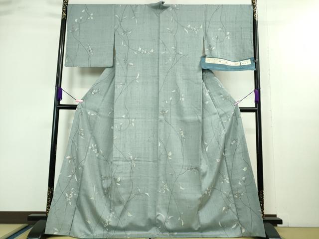 平和屋着物■極上　手描染作家　安藤松岳　紬　枝花文　八掛・五代目・諏訪好風　反端付き　逸品　DZAA9840kh5 平和屋着物□極上 手描染作家 安藤松岳 紬 枝花文 八