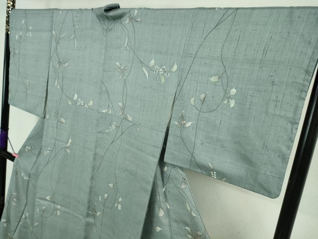 平和屋着物□極上 手描染作家 安藤松岳 紬 枝花文 八