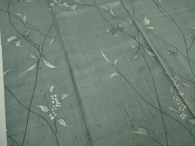 平和屋着物□極上 手描染作家 安藤松岳 紬 枝花文 八