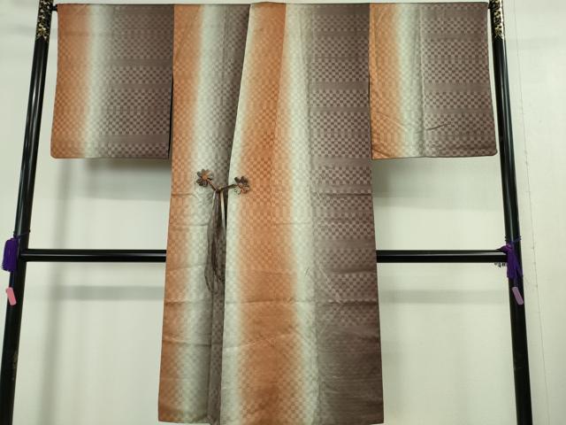 平和屋着物■極上　道中着　お召地　ロング丈　リバーシブル　花織　市松花地紋　暈し染め　黒地　逸品　DZAA9843kh5