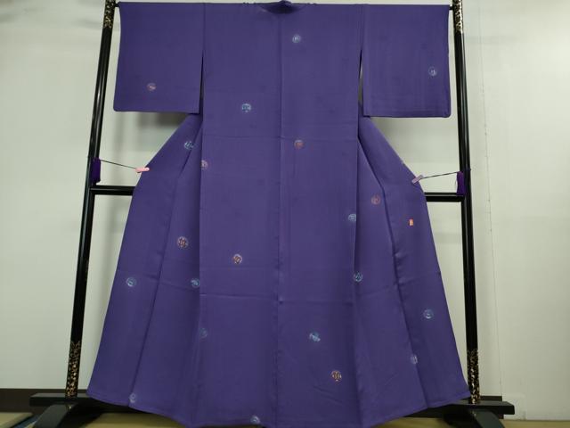 平和屋着物□極上 北大路魯山人 小紋 単衣 魚 蟹 深紫色地 逸品