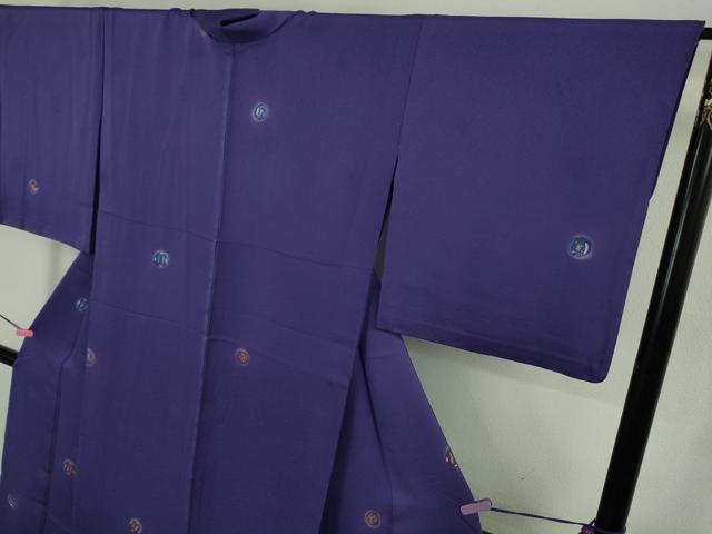 平和屋着物■極上　北大路魯山人　小紋　単衣　魚　蟹　深紫色地　逸品　DZAA9849kh5 平和屋着物□極上 北大路魯山人 小紋 単衣 魚 蟹 深紫色地 逸品