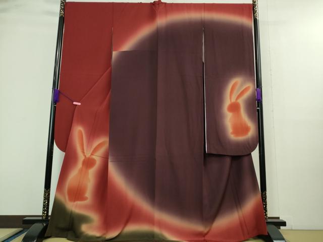 平和屋着物■極上　振袖　兎シルエット　暈し染め　鬼しぼ縮緬　逸品　DZAA9852kh5