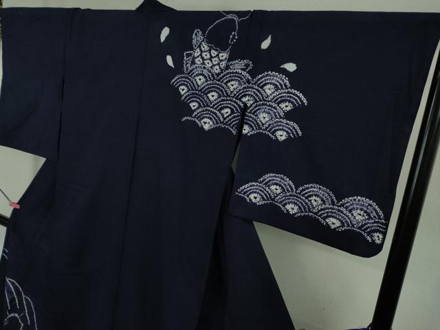 平和屋着物□極上 夏物 浴衣 有松鳴海絞り 鯉の滝登り 青海波