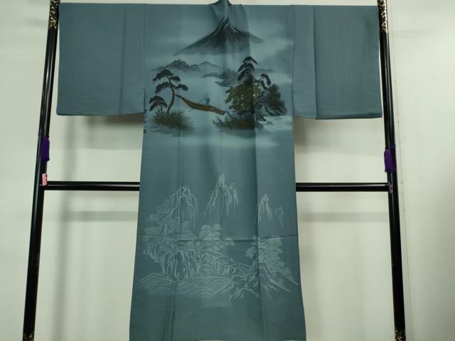 平和屋本店□極上 男性 黒紋付 長羽織・長襦袢(無双仕立て)セット 作家物