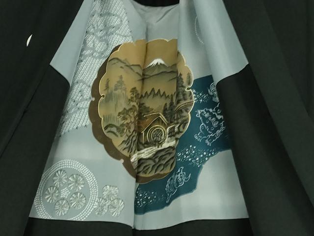 平和屋本店□極上 男性 黒紋付 長羽織・長襦袢(無双仕立て)セット 作家物