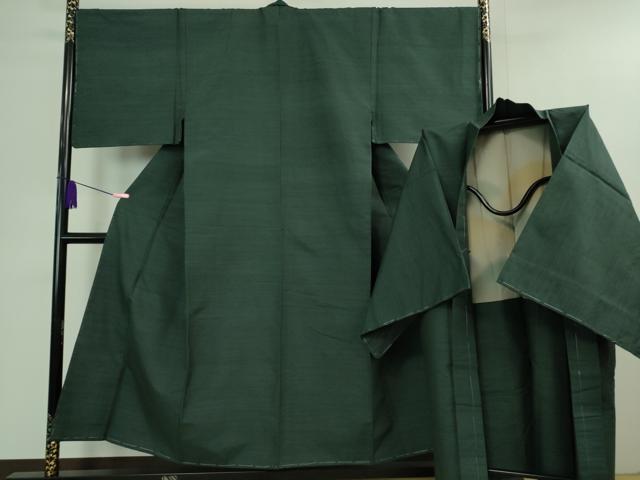 平和屋着物■極上　男性　紬　アンサンブル　長羽織　色無地　錆鉄御納戸色　逸品　未使用　DZAA9879kh5