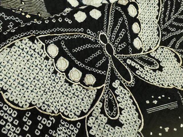 平和屋着物■極上　振袖　駒刺繍　絞り　舞蝶花文　黒地　やまと誂製　逸品　DZAA9884kh5 平和屋着物□極上 振袖 駒刺繍 絞り 舞蝶花文 黒地 やまと誂