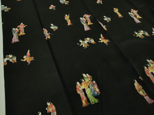 平和屋着物□極上 小紋 人物文 黒地 逸品 DZAA9894kh5