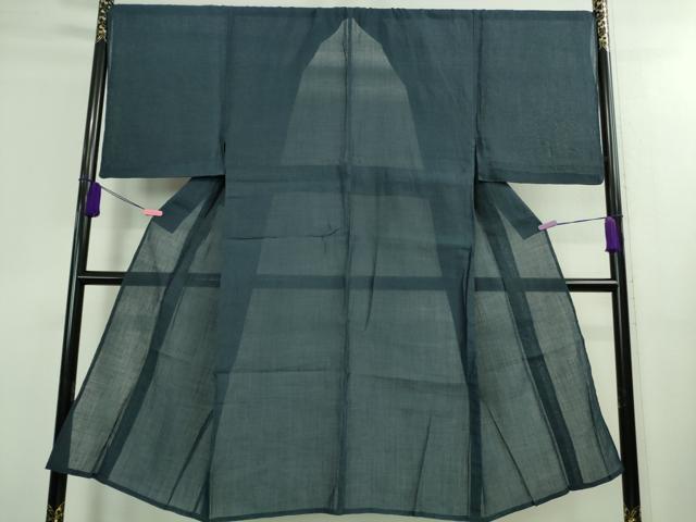 平和屋着物■極上　夏物　男性　本場小千谷ちぢみ　麻　色無地　紺色　逸品　DZAA9906kh5