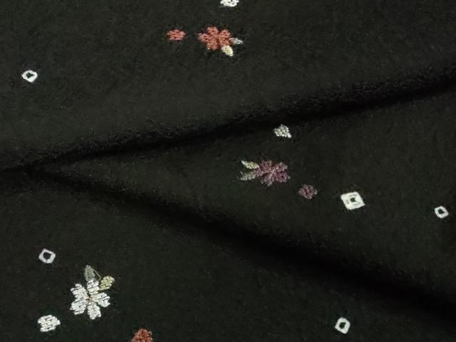平和屋着物■極上　小紋　刺繍　小花文　黒地　逸品　未使用　DZAA9916kh5