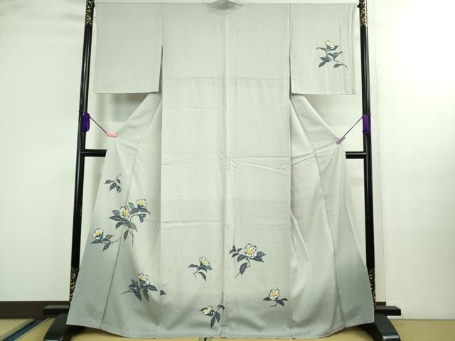 平和屋着物■極上　訪問着　型染　枝椿　白鼠色地　暈し染め　逸品　未使用　DZAA9937kh5