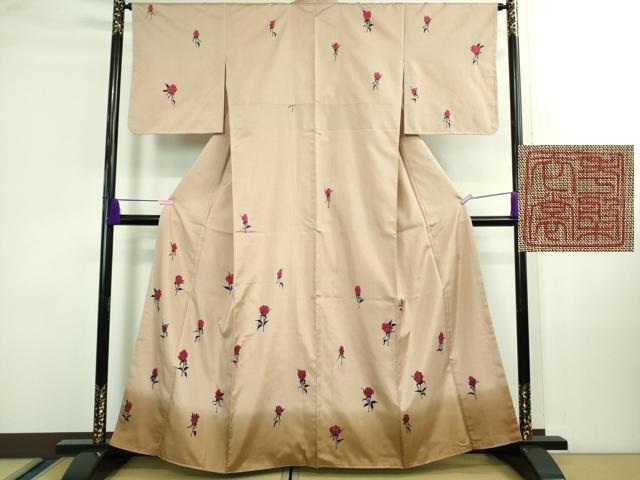 平和屋着物■極上　衣裳演出家　前田親男　孝槃衣裳　訪問着　白山紬　薔薇　バラ　暈し染め　逸品　未使用　DZAA9943kh5