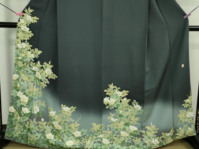 平和屋本店□極上 名門染元 秀美 十日町友禅 訪問着 草花文 藍