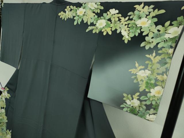 平和屋本店□極上 名門染元 秀美 十日町友禅 訪問着 草花文 藍