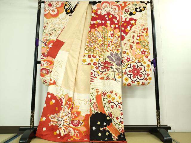 平和屋本店□極上 アンティーク 大正ロマン 振袖 相良刺繍 駒刺繍 飛鶴花