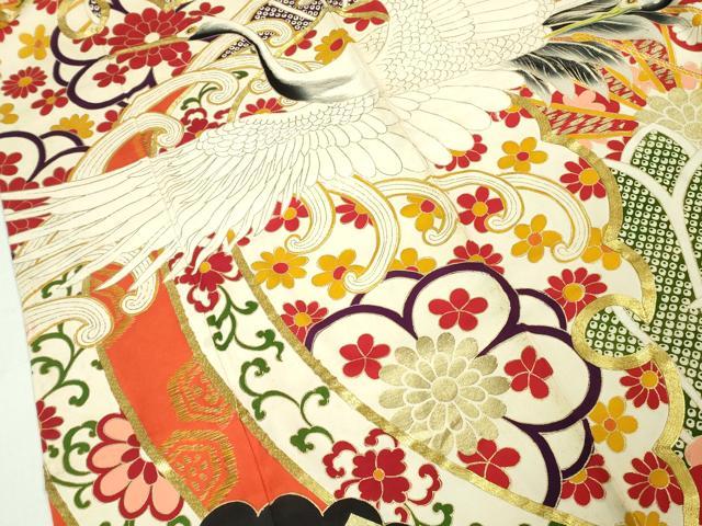 平和屋本店□極上 アンティーク 大正ロマン 振袖 相良刺繍 駒刺繍 飛鶴花