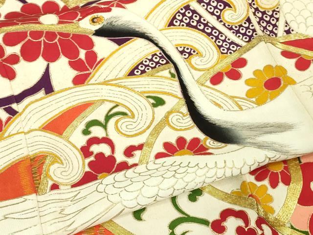 平和屋本店□極上 アンティーク 大正ロマン 振袖 相良刺繍 駒刺繍 飛鶴花